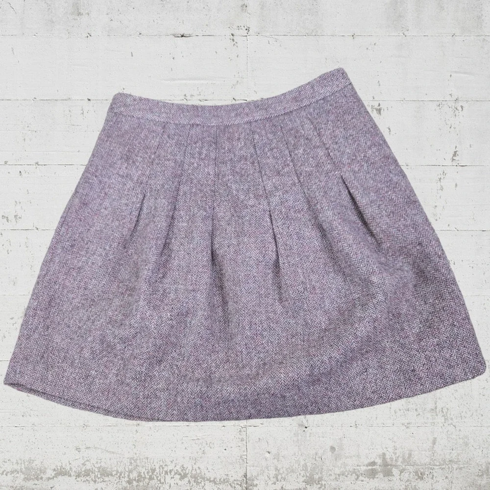 GAP Mauve Purple Herringbone Wool Pleated Flared Knee Length Skirt Size 2